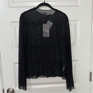 Zara Woman Black Polka Dot Long Sleeve Mesh Top Blouse Shirt L New